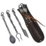 DS01f Medieval Inspired Outdoor Camping Dinnerware Utensil Set Leather Carrying Case Included