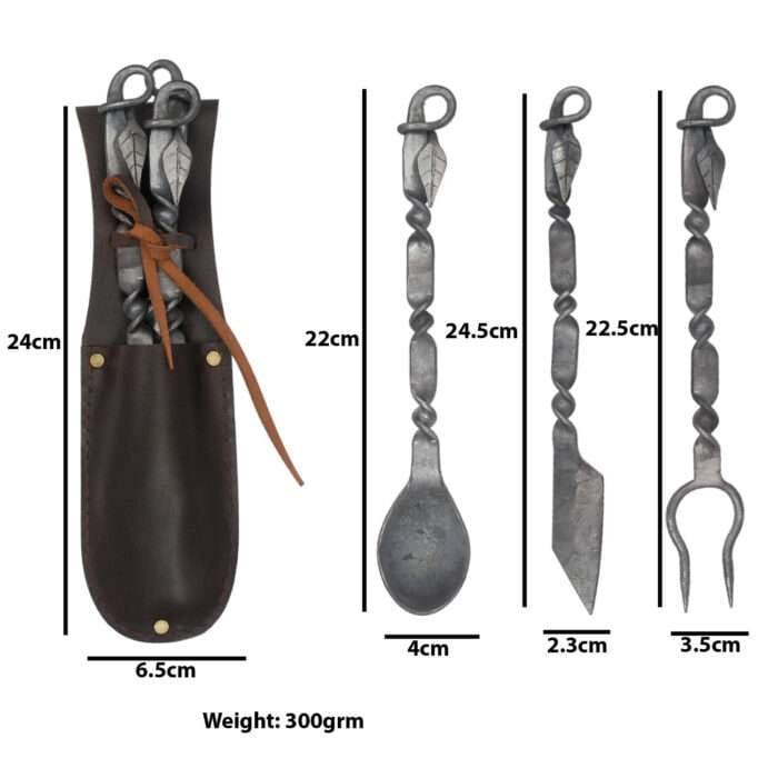 DS01g Medieval Inspired Outdoor Camping Dinnerware Utensil Set Leather Carrying Case Included