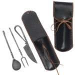 DS02f Medieval Inspired Outdoor Camping Dinnerware Utensil Set Leather Carrying Case Included