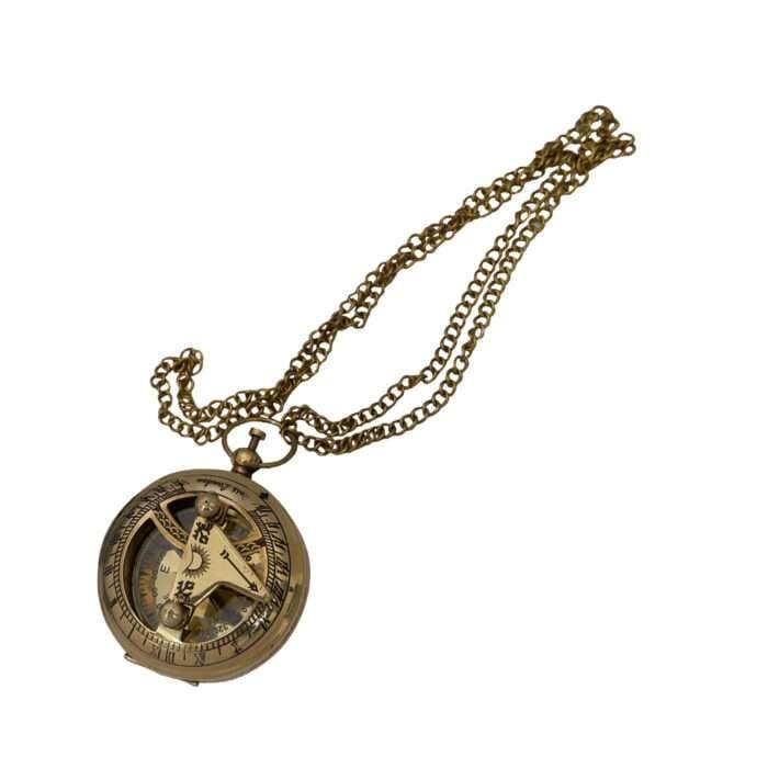 MRN02b Brass Sundial Compass Solid Brass Pocket Sundial Vintage Steampunk Accessary Home Decor Gift with Leather Bag with Chain