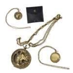 MRN02d Brass Sundial Compass Solid Brass Pocket Sundial Vintage Steampunk Accessary Home Decor Gift with Leather Bag with Chain