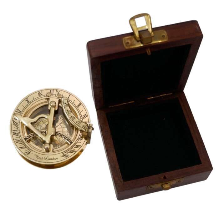MRN05d Authentic Wintage Style Brass Pocket Sun Dial Campass with Wooden Case Decor Collection Nautical Ite