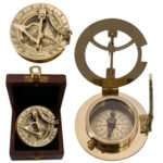 MRN05e Authentic Wintage Style Brass Pocket Sun Dial Campass with Wooden Case Decor Collection Nautical Ite
