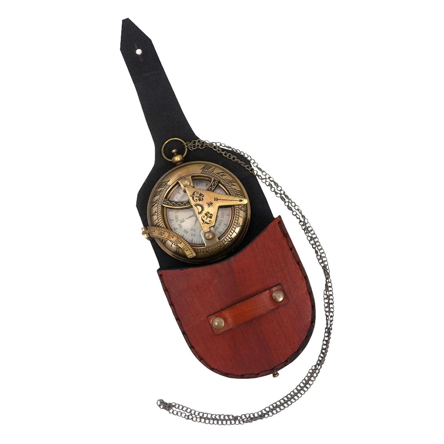 MRN06 Authentic Wintage Style Brass Pocket Sun Dial Campass with Leather Case Decor Collection Nautical I