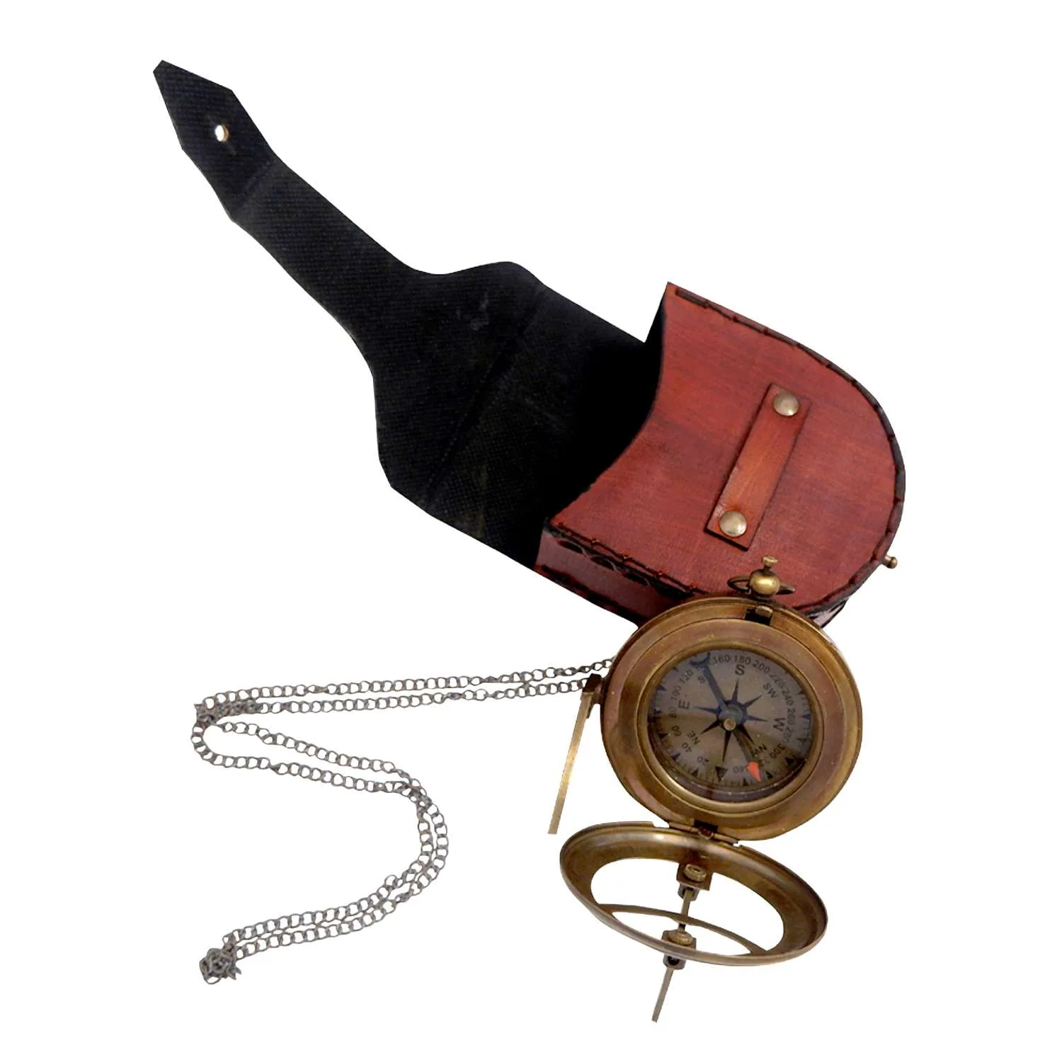 MRN06a Authentic Wintage Style Brass Pocket Sun Dial Campass with Leather Case Decor Collection Nautical I