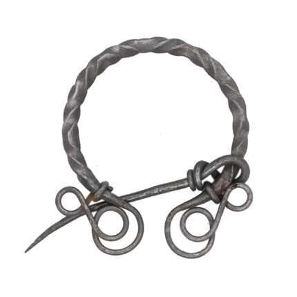 MRPin08 Medieval Viking Knotted Fibula Cloak Pin Hand Forged Twisted Black Iron Brooch