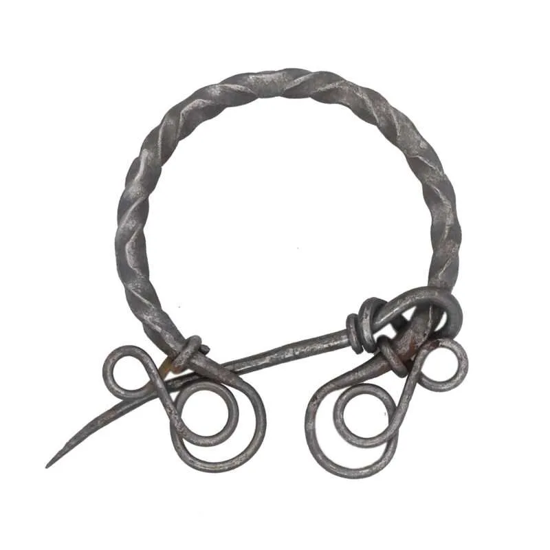 MRPin08 Medieval Viking Knotted Fibula Cloak Pin Hand Forged Twisted Black Iron Brooch