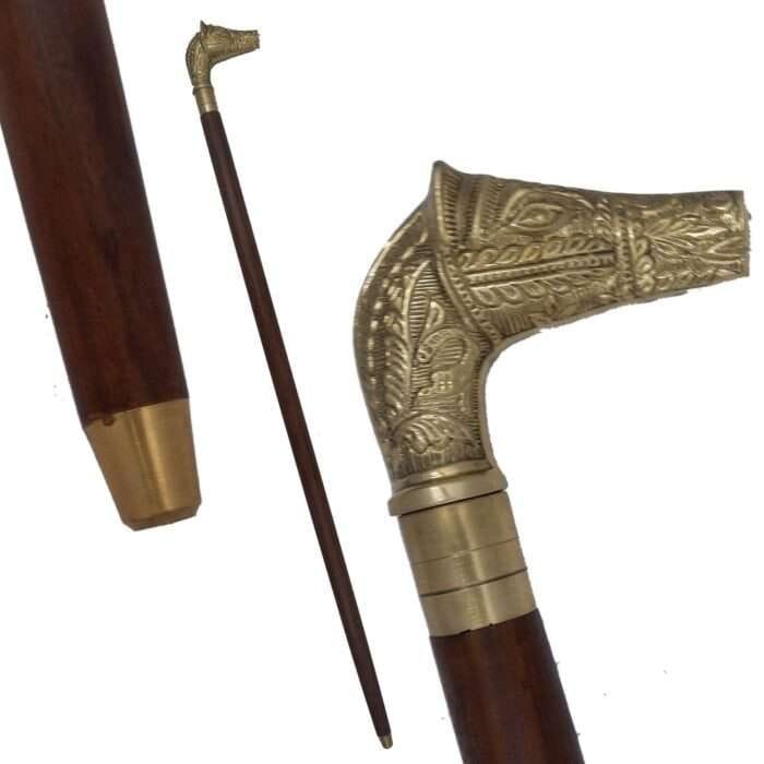 MRWS01d Walking Stick with Brass Horse Handle Grip