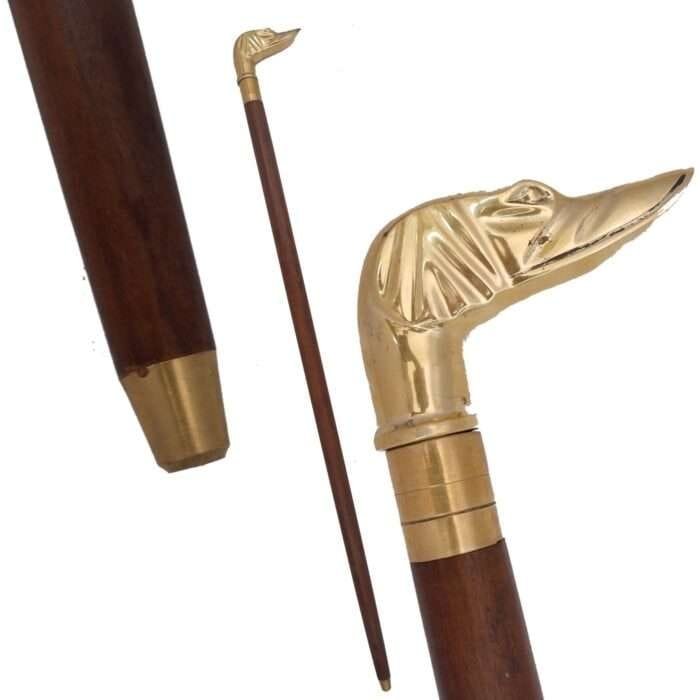 MRWS02d Walking Stick with Brass Dog Handle Grip
