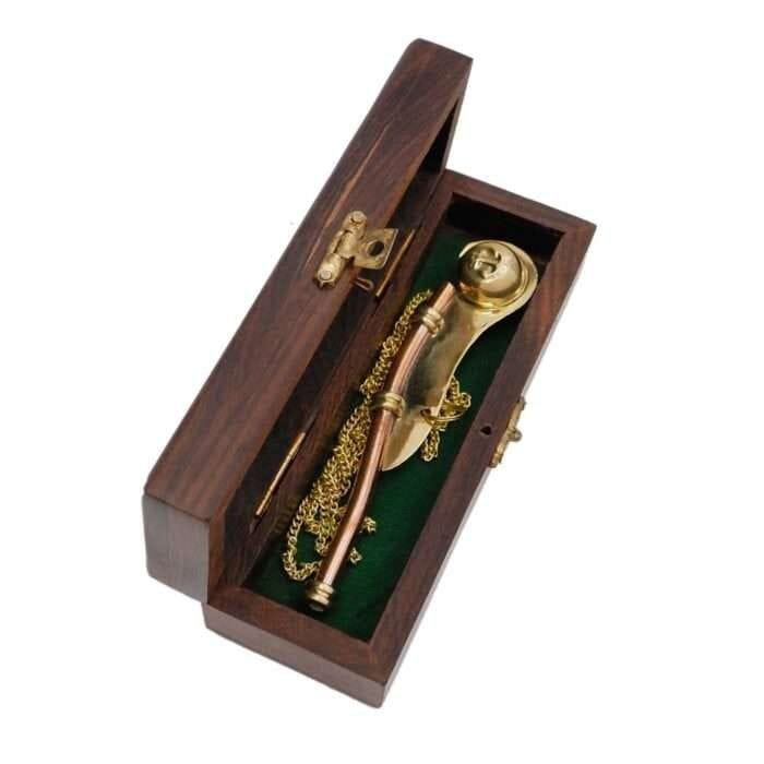 NT06a Nautical Mariner Boatswains Whistle Chain Bosun Pipe Nautical Collection With Wooden Box