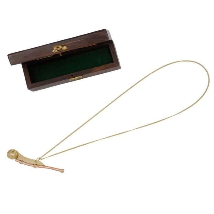 NT06d Nautical Mariner Boatswains Whistle Chain Bosun Pipe Nautical Collection With Wooden Box