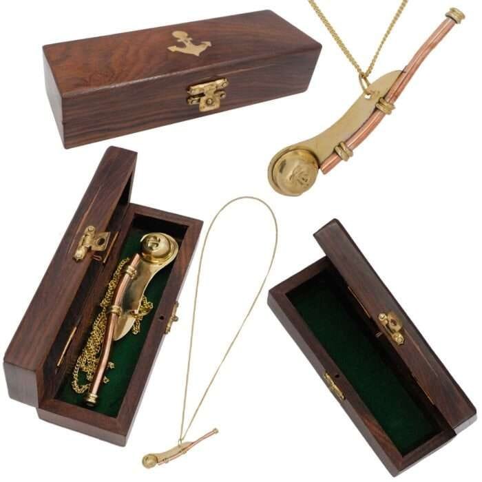 NT06g Nautical Mariner Boatswains Whistle Chain Bosun Pipe Nautical Collection With Wooden Box
