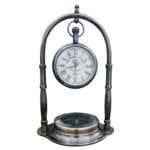NT07 Nautical Desk Clock Brass Compass With Antique Victoria London Hanging Watch