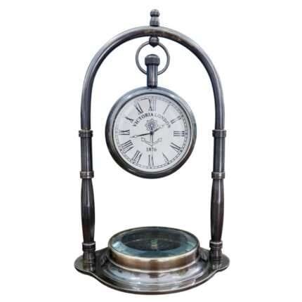 NT07 Nautical Desk Clock Brass Compass With Antique Victoria London Hanging Watch