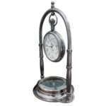 NT07a Nautical Desk Clock Brass Compass With Antique Victoria London Hanging Watch