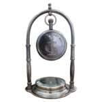 NT07b Nautical Desk Clock Brass Compass With Antique Victoria London Hanging Watch