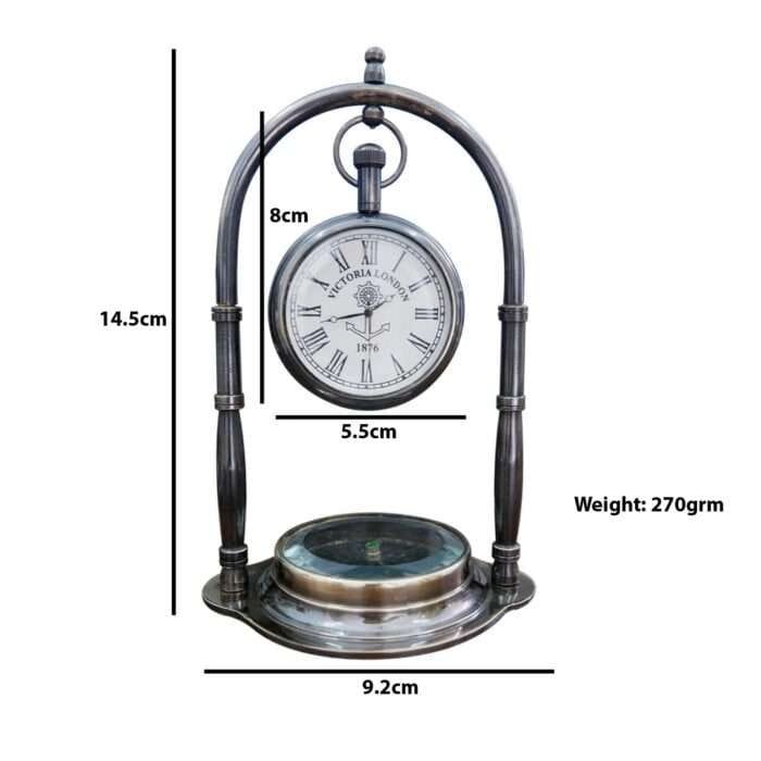 NT07f Nautical Desk Clock Brass Compass With Antique Victoria London Hanging Watch