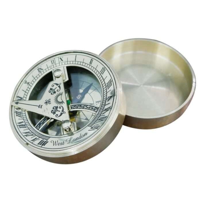 NT09b Vintage Compass and Sundial by ERA Collection Hiking Compass Outdoor Compass Engraved Compass Antique Nautical Solid Brass