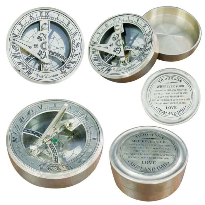 NT09e Vintage Compass and Sundial by ERA Collection Hiking Compass Outdoor Compass Engraved Compass Antique Nautical Solid Brass
