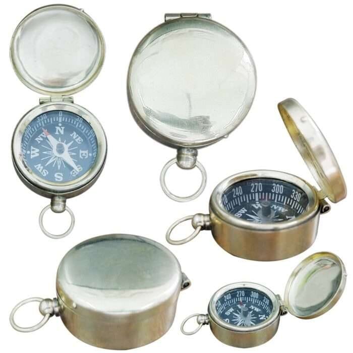 NT10f Chrome Finish Hunters Pocket Compass With Pouch Vintage handmade style compass