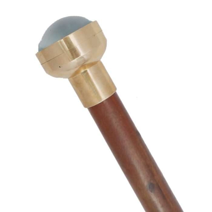 NT12a Antique Brass Compass On Top Head Handle Brown Wood Walking Stick