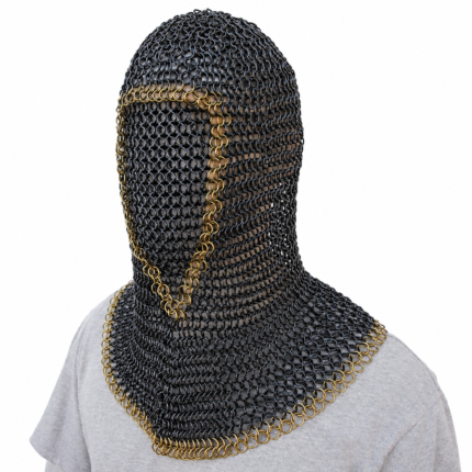 CM74 Black and Gold Chainmail Coif