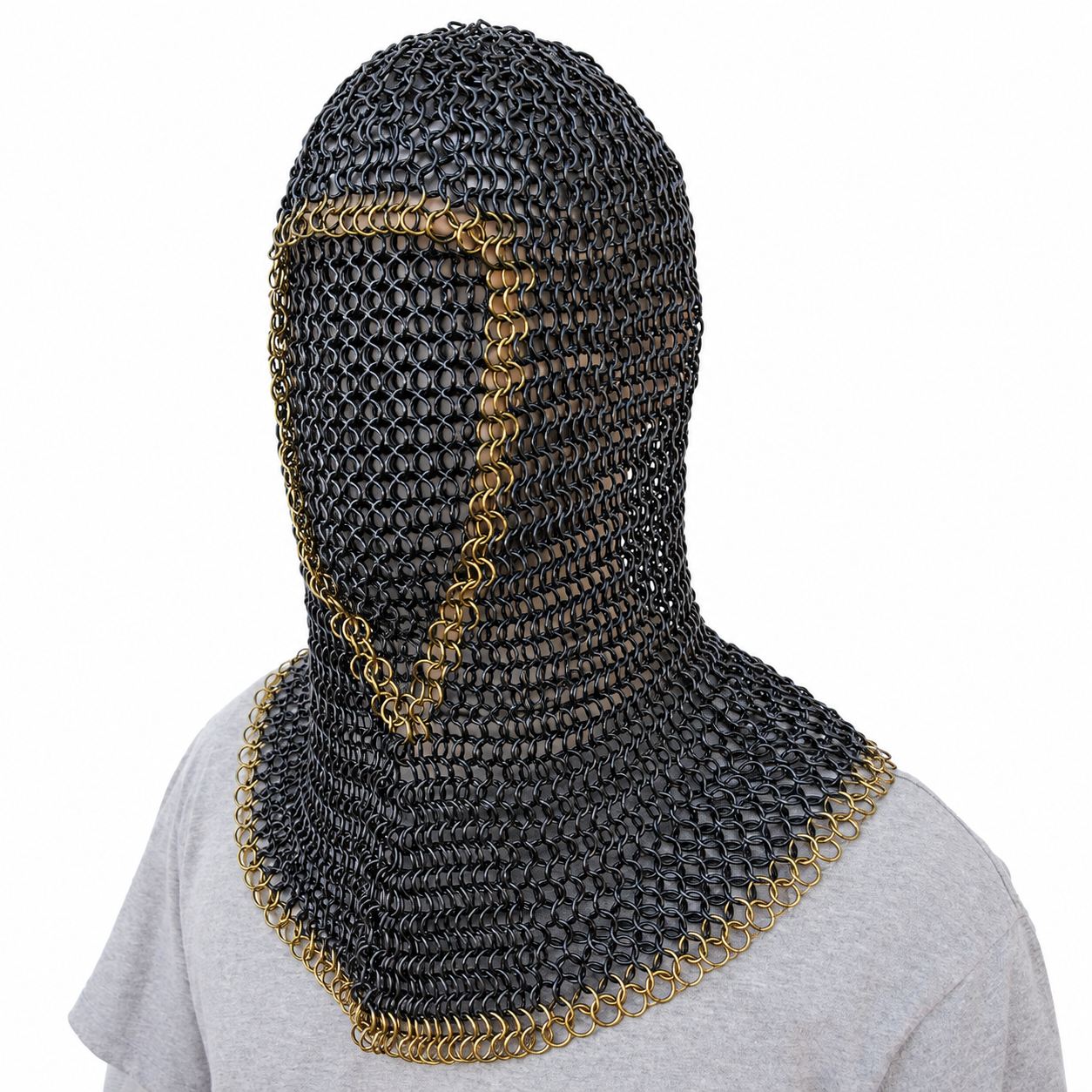 CM74 Black and Gold Chainmail Coif