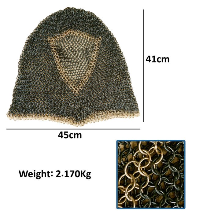 CM74b Black and Gold Chainmail Coif