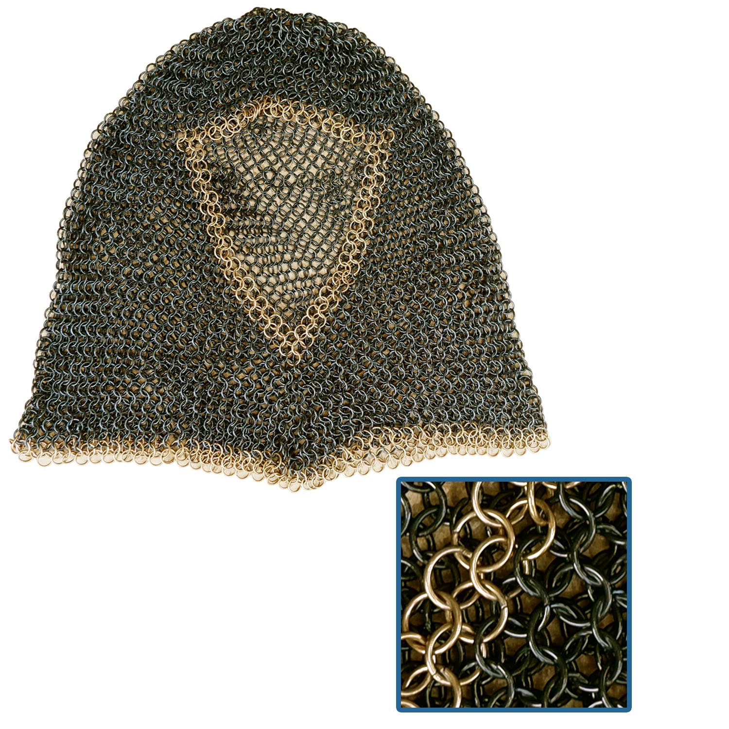 CM74c Black and Gold Chainmail Coif