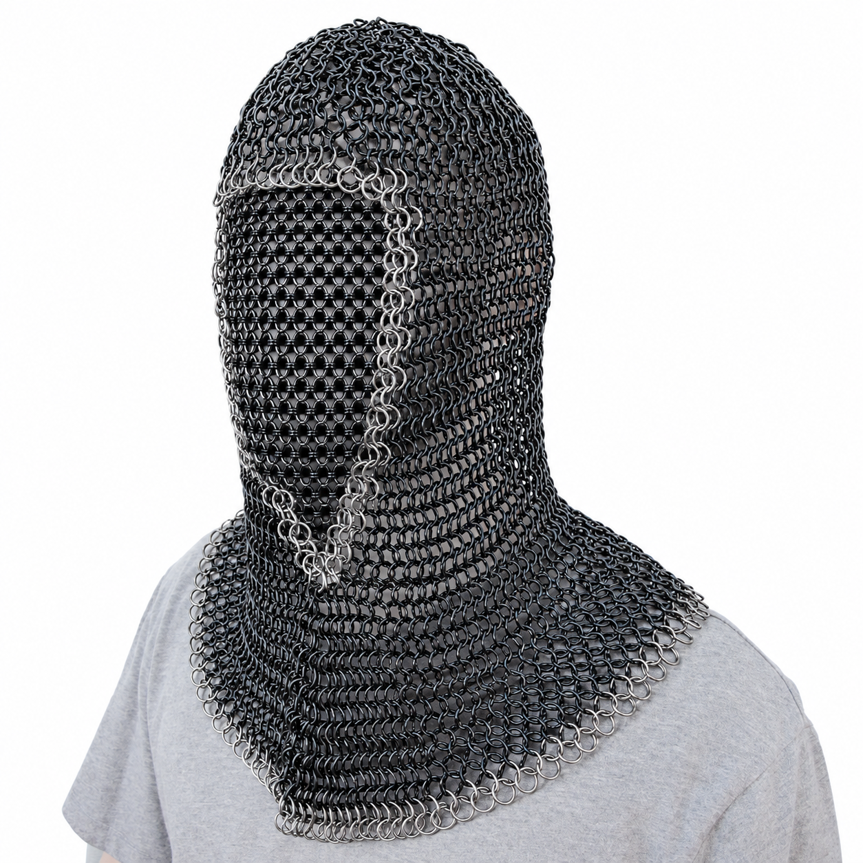 CM75 Black and Silver Chainmail Coif