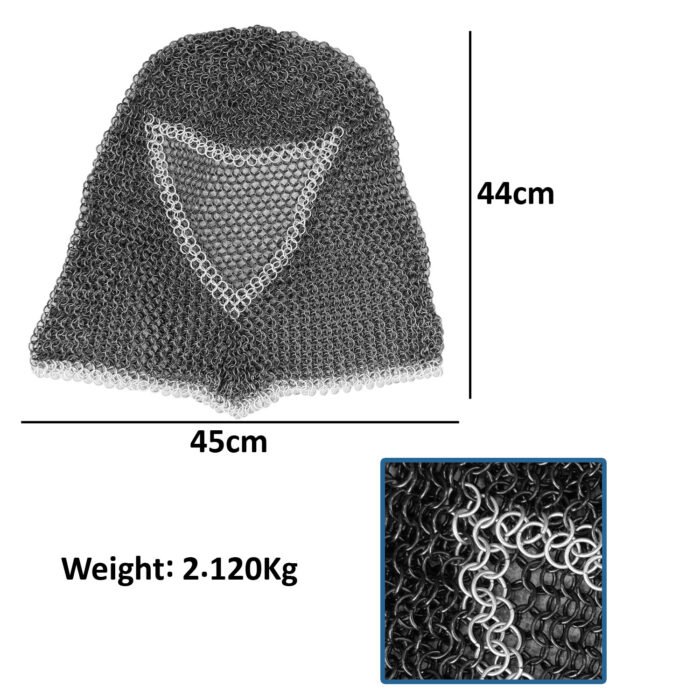 CM75b Black and Silver Chainmail Coif