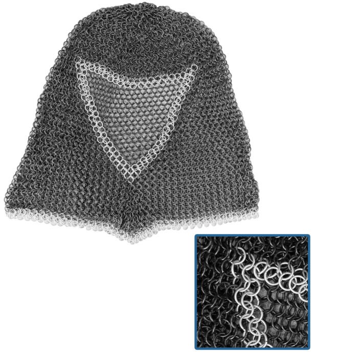 CM75c Black and Silver Chainmail Coif