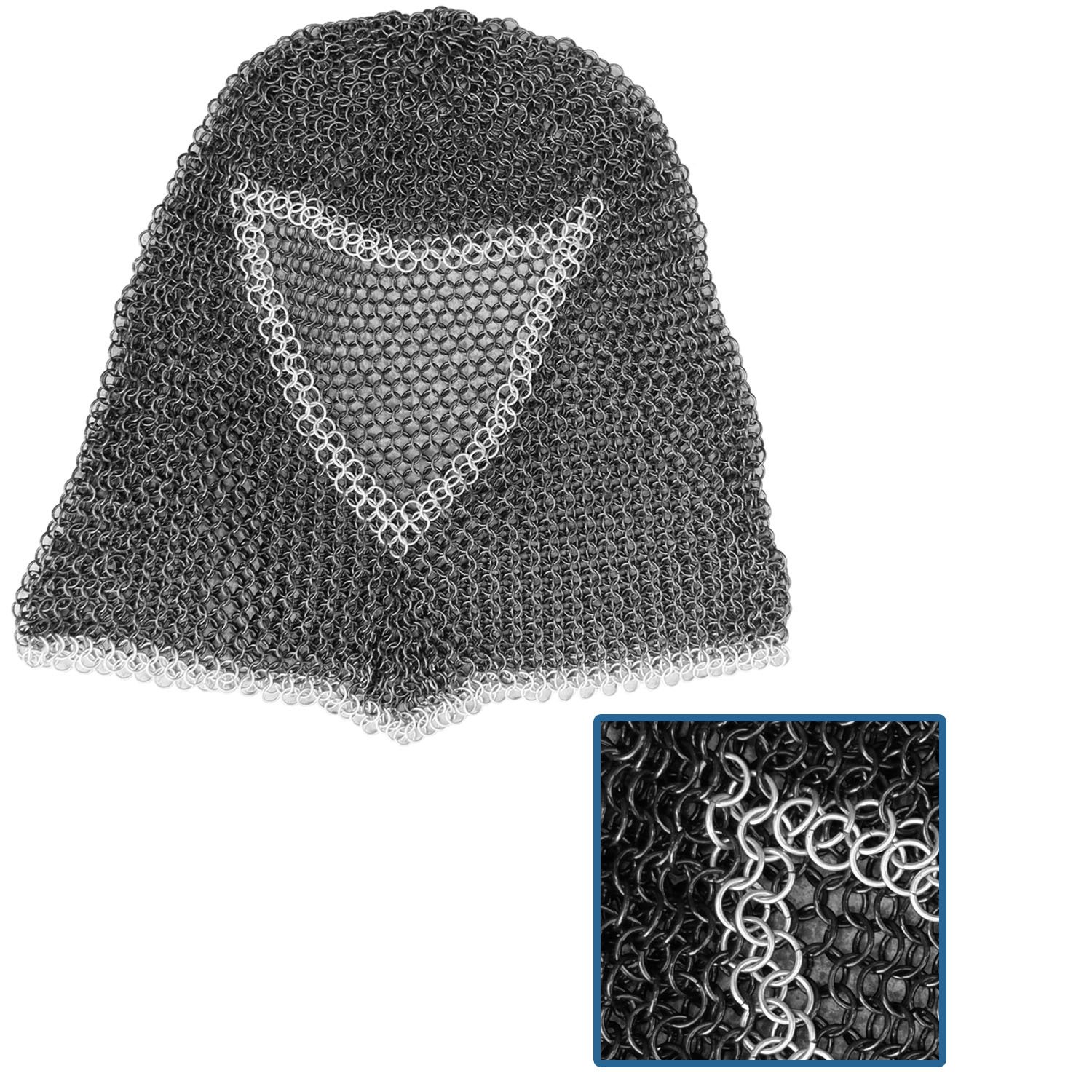 CM75c Black and Silver Chainmail Coif